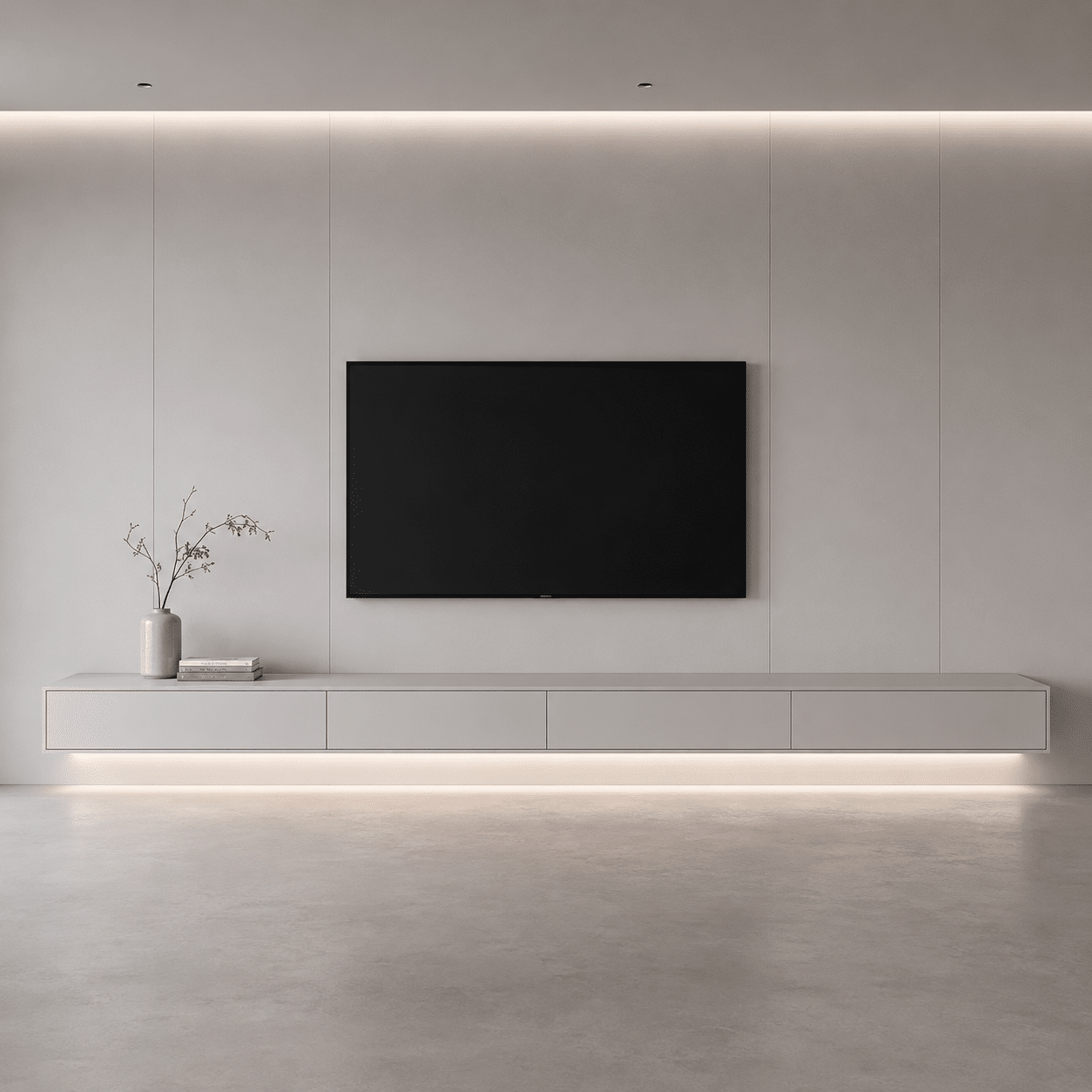 Minimalist utility cabinetry showcasing seamless living room TV units and smart handleless credenzas