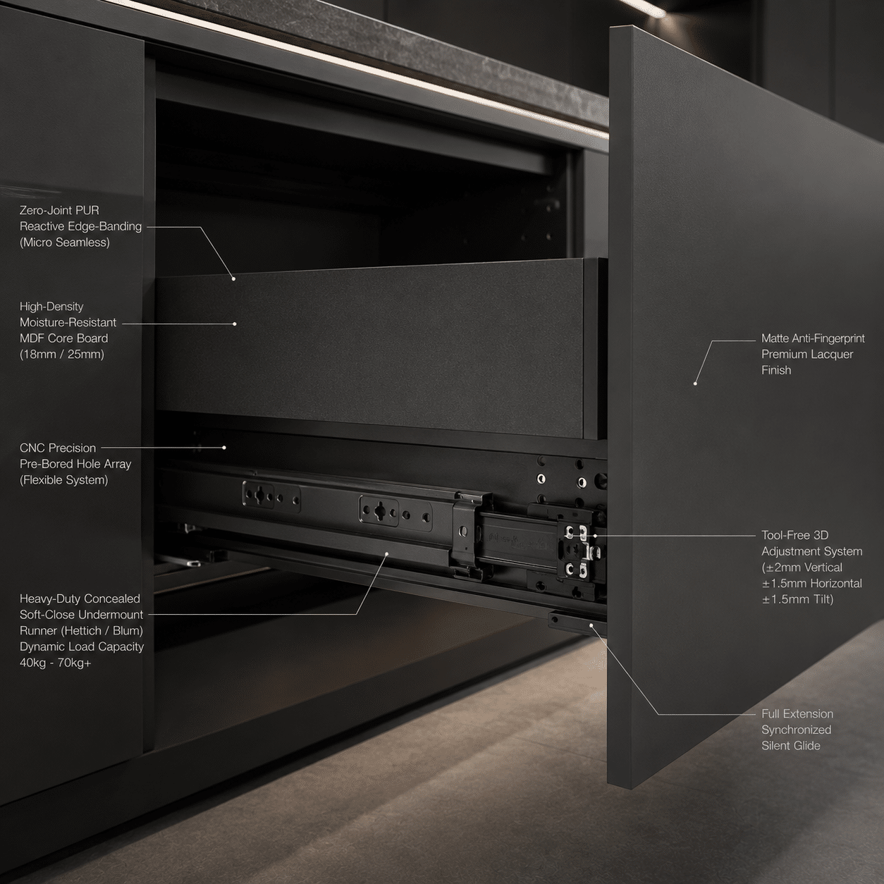Waterproof kitchen cabinets utilizing reinforced carcass panels for high humidity durability