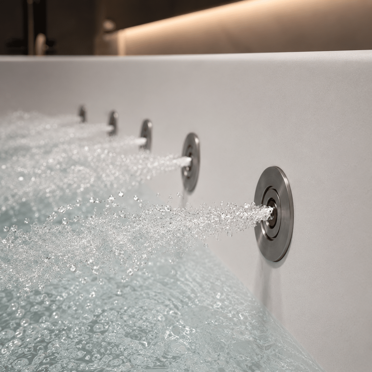 Hydro-therapy whirlpool wellness massage bathtub featuring flush-fitted micro-jets, operating under luxury solid-surface bathtubs framework.