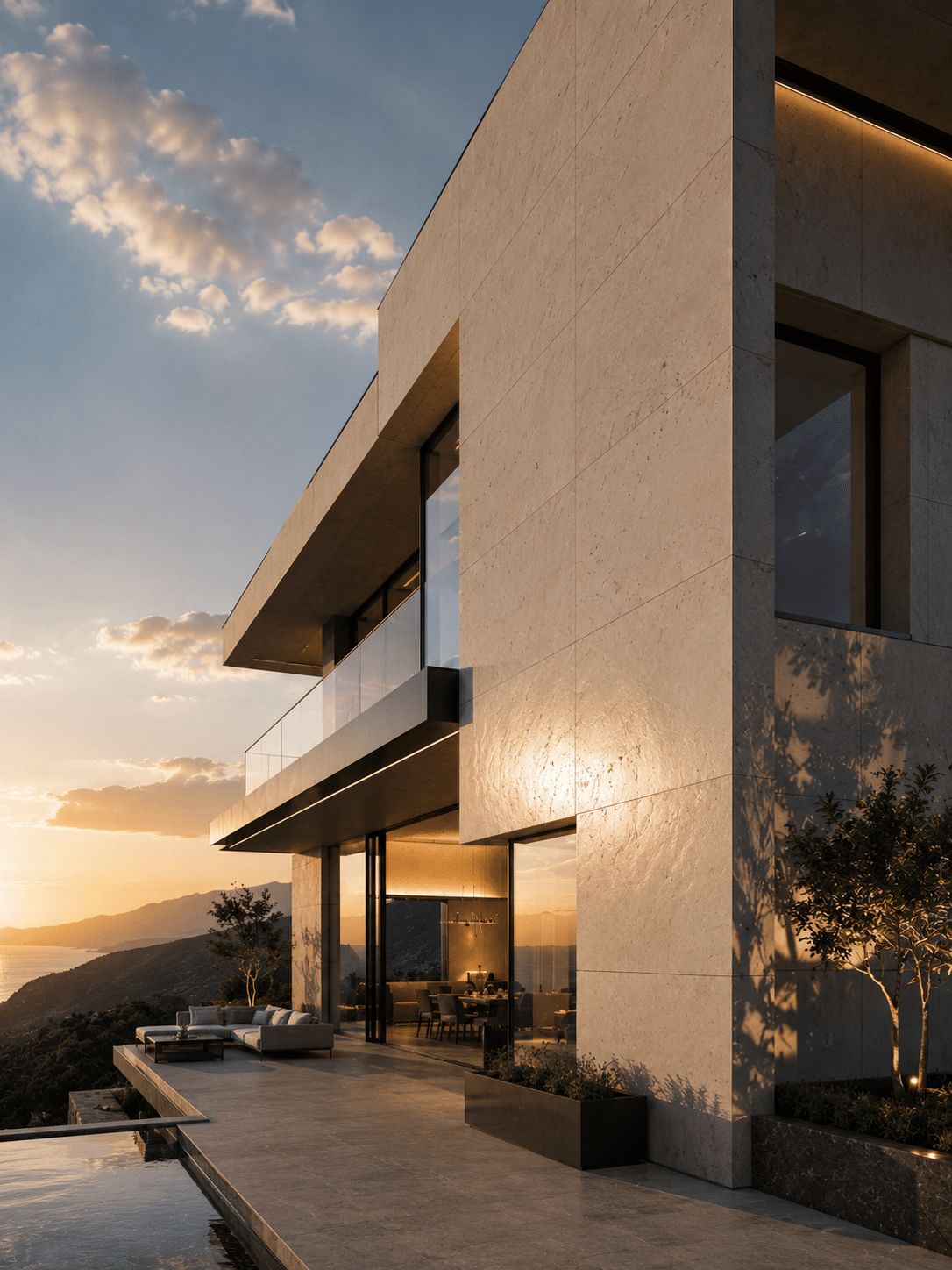 Sintered panels used on an exterior villa facade