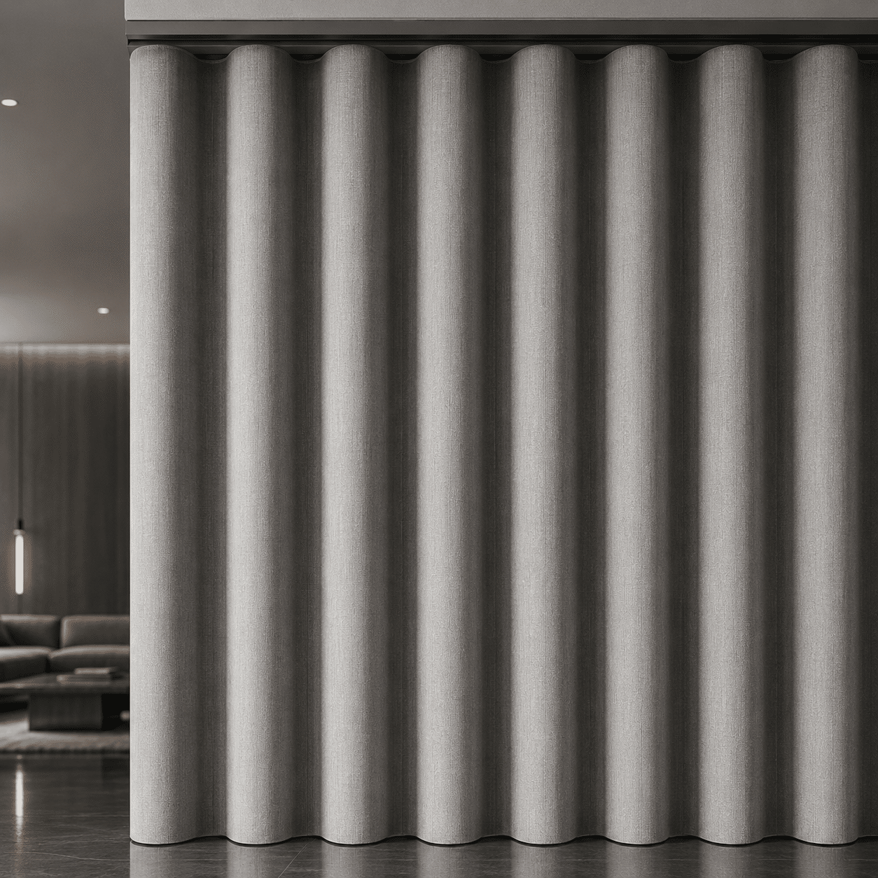 Premium heavy-weight freestanding drapery fabrics within the contract flame retardant curtains collection.