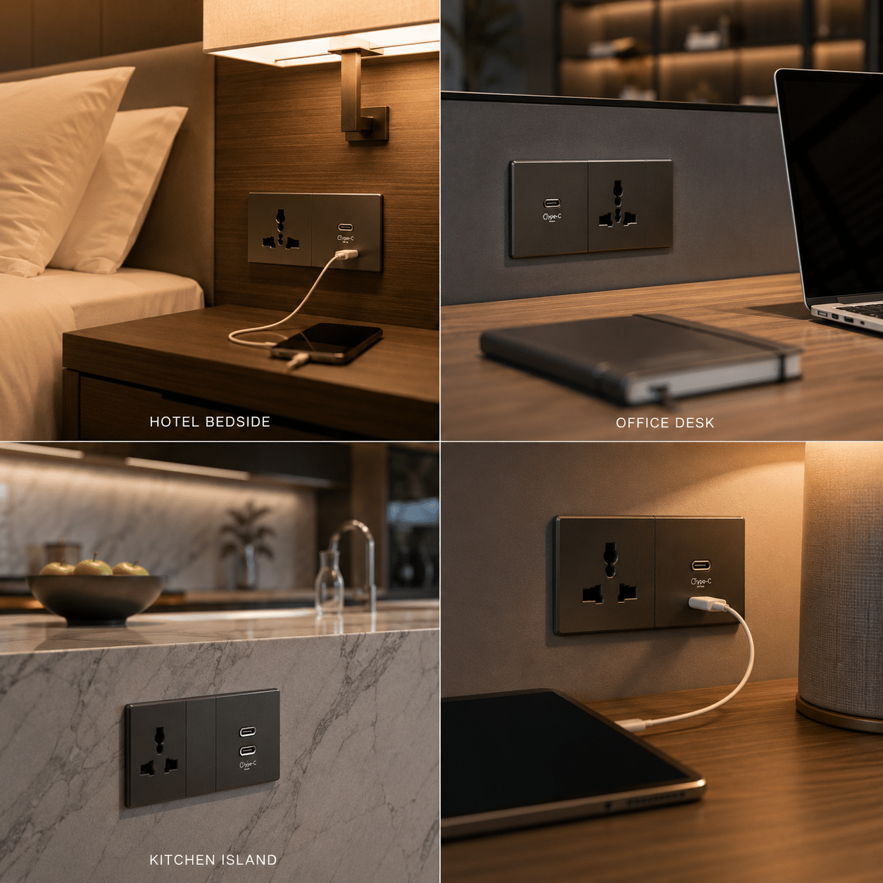 Premium architectural wall power socket with USB charging ports.
