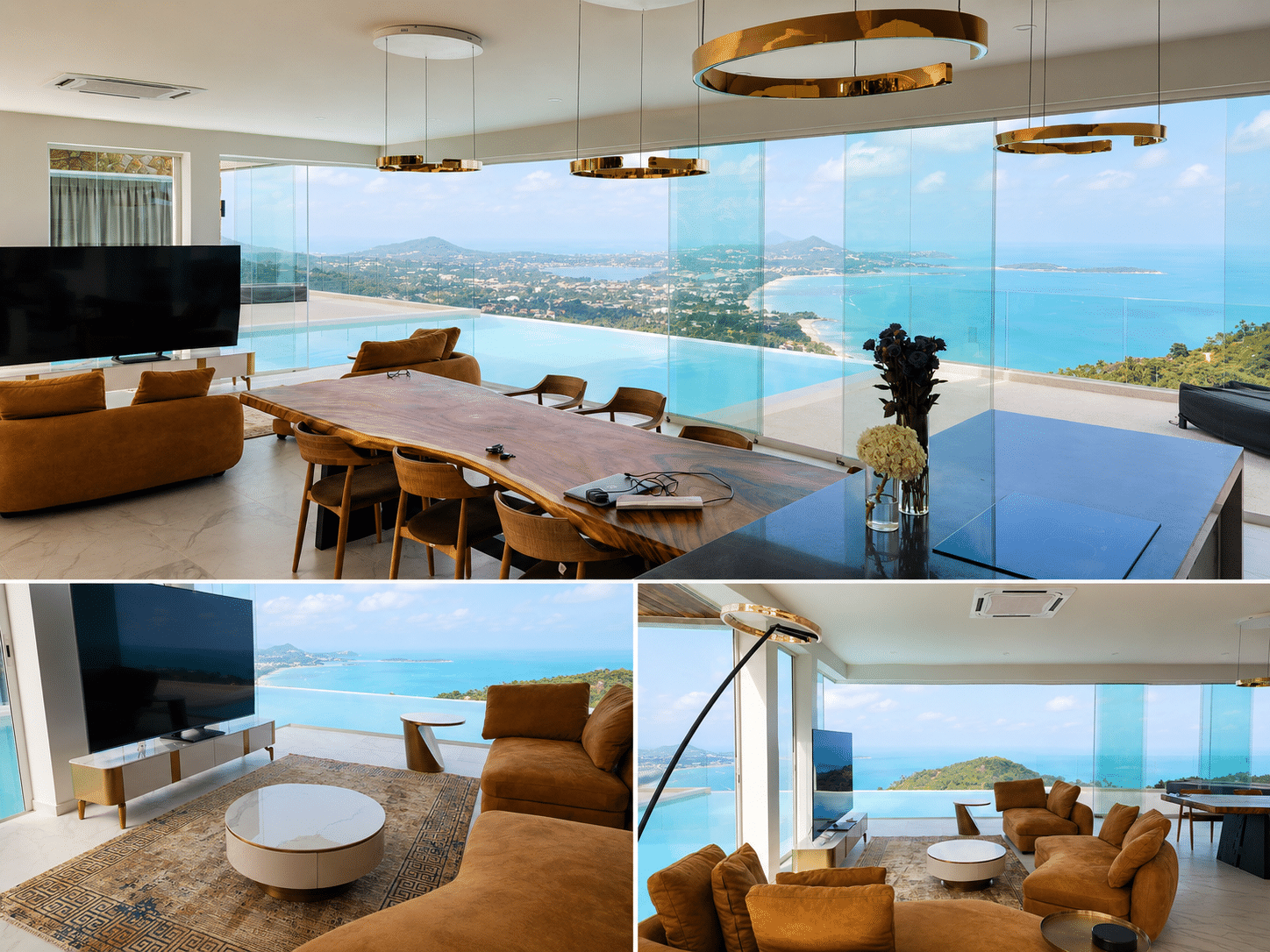 Living room furniture and decorative lighting in the Thailand sea view villa