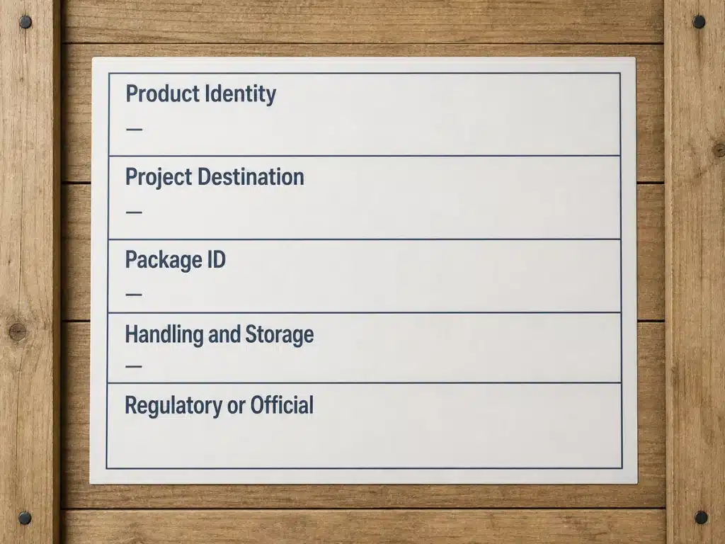 Five information layers on a project building material package label