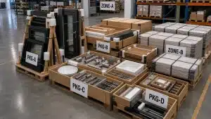 Building materials packing and labeling for a multi-category project shipment