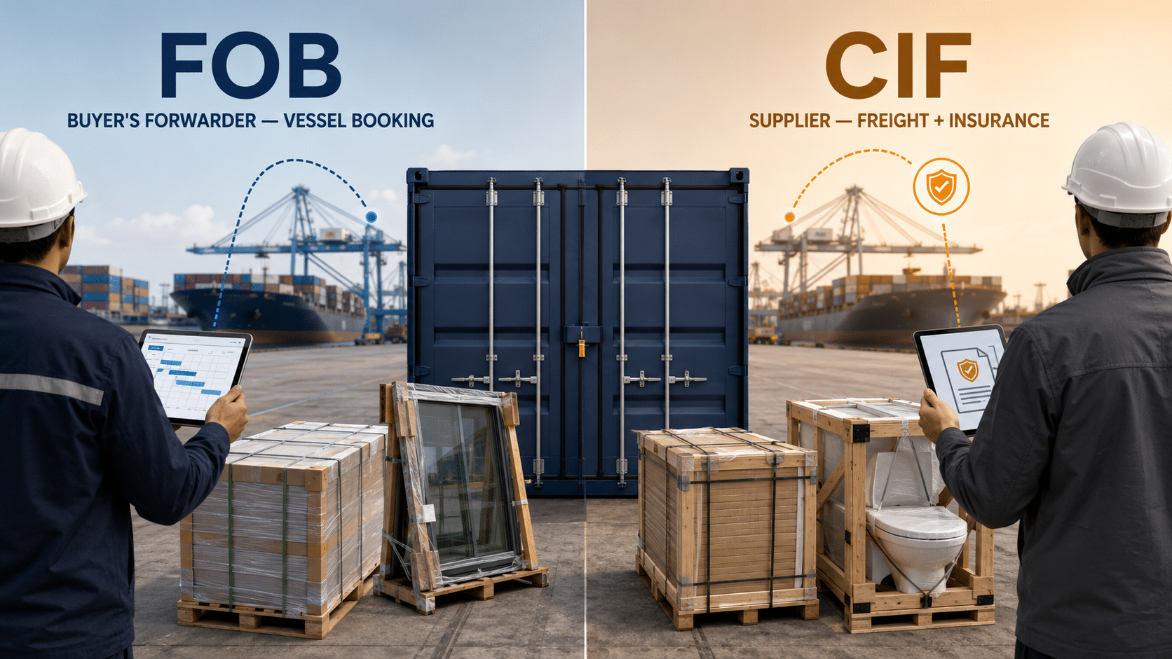 FOB vs CIF comparison for importing building materials by sea