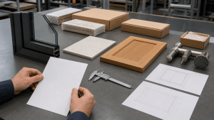Building materials arranged for a pre-shipment quality inspection at a factory