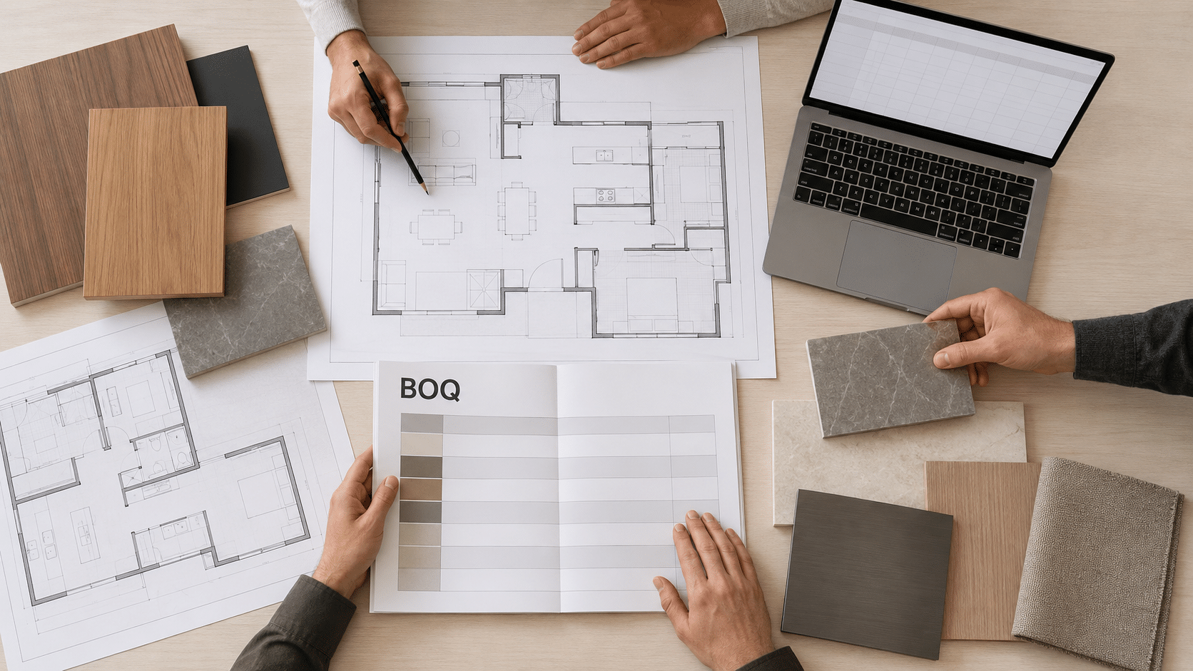 Project team preparing a building materials RFQ for a whole-house package