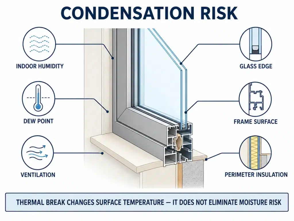Condensation risk factors around an aluminum window frame