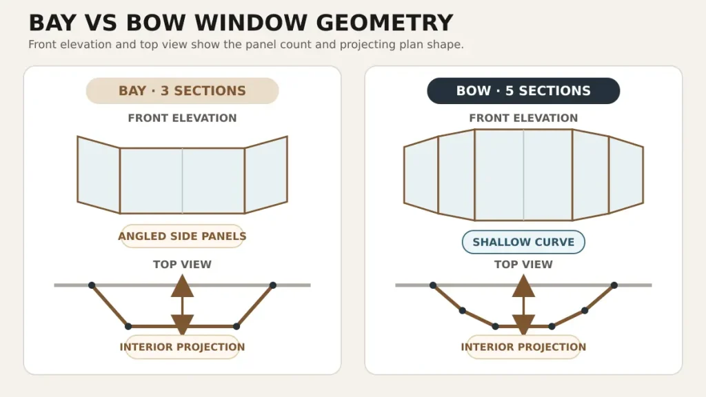Bay window with three angled sections compared with a curved multi-panel bow window