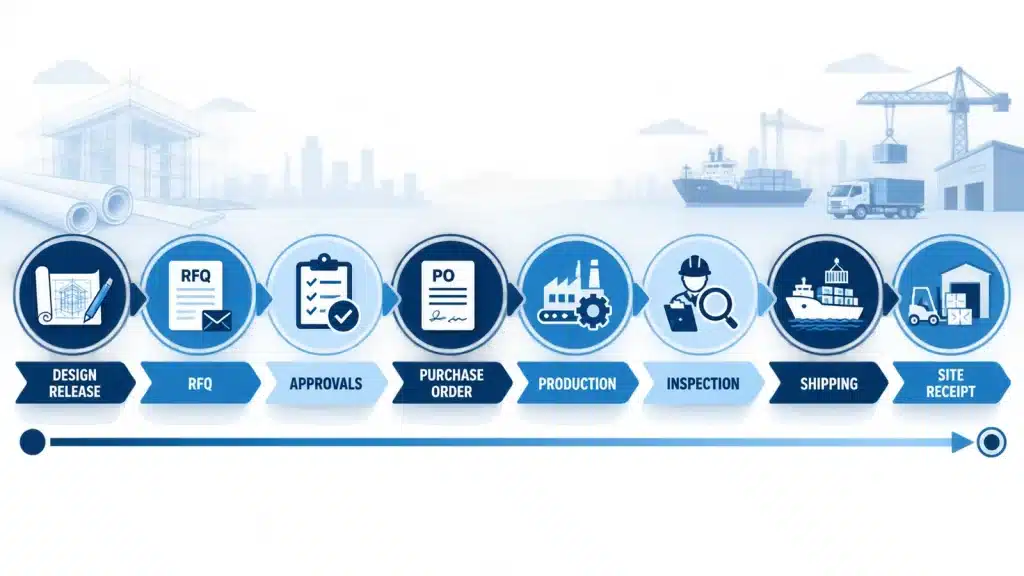 Construction procurement schedule from design release to site delivery