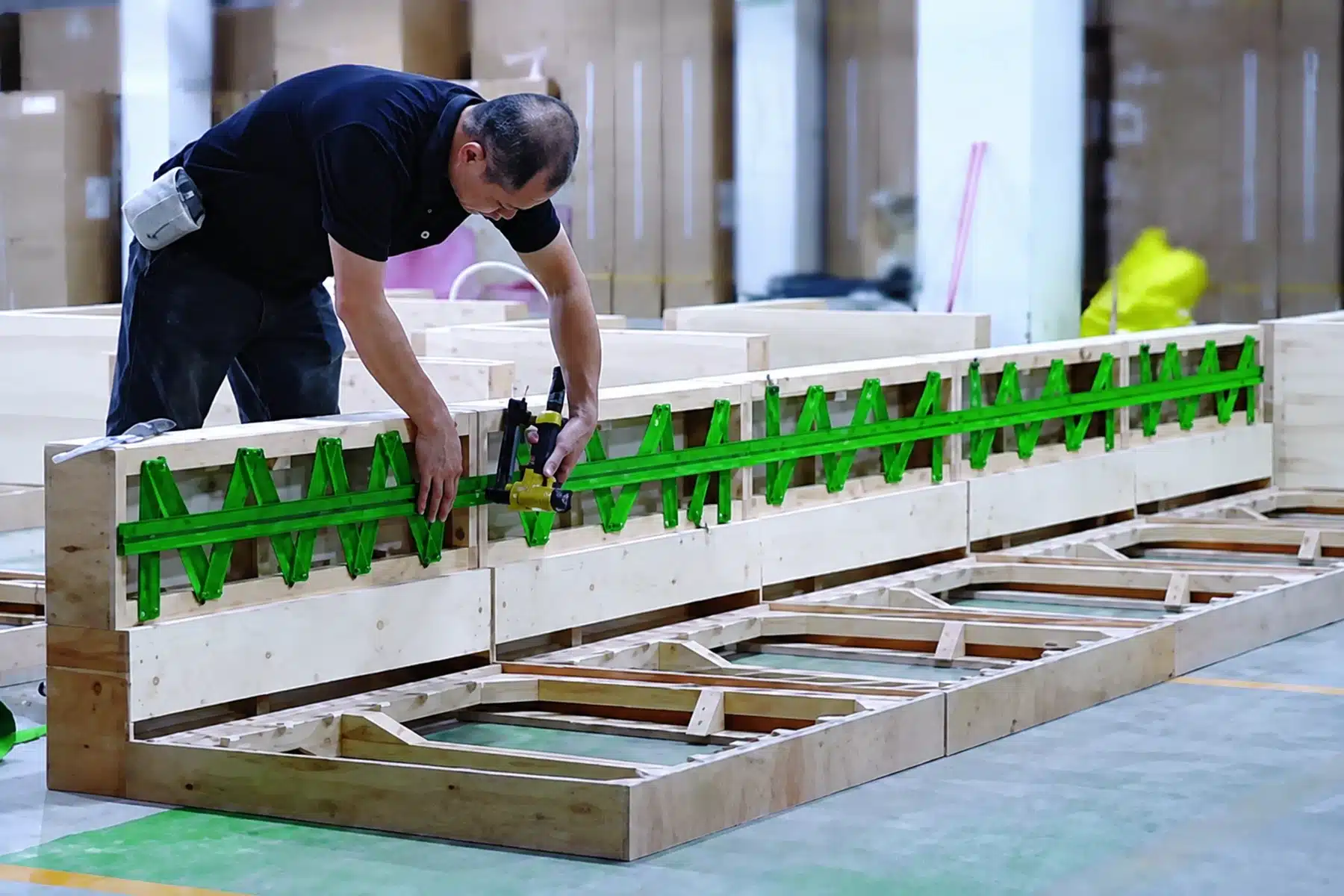 Custom building component assembled during a category production stage