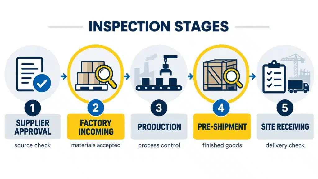 Factory incoming material inspection before production compared with pre shipment inspection