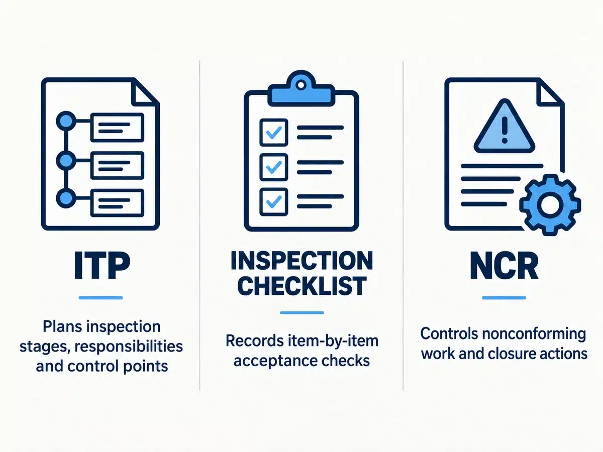 Comparison of an inspection and test plan an inspection checklist and a nonconformance record