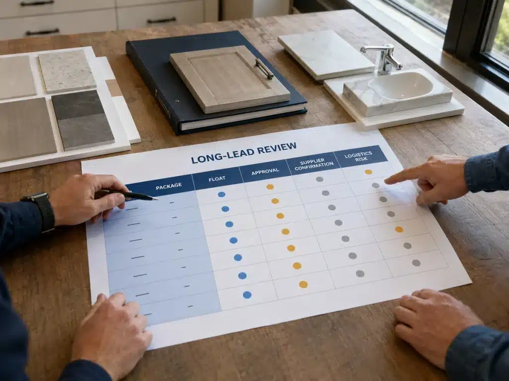 Long-lead construction material risks reviewed against approvals float and delivery dates