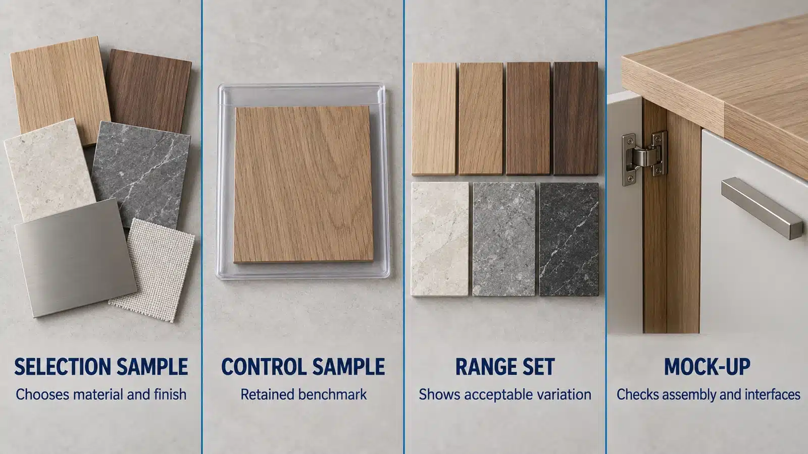 Comparison of selection sample control sample range sample and project mock up