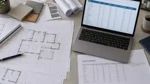Material takeoff vs BOQ comparison using construction drawings and a quantity spreadsheet