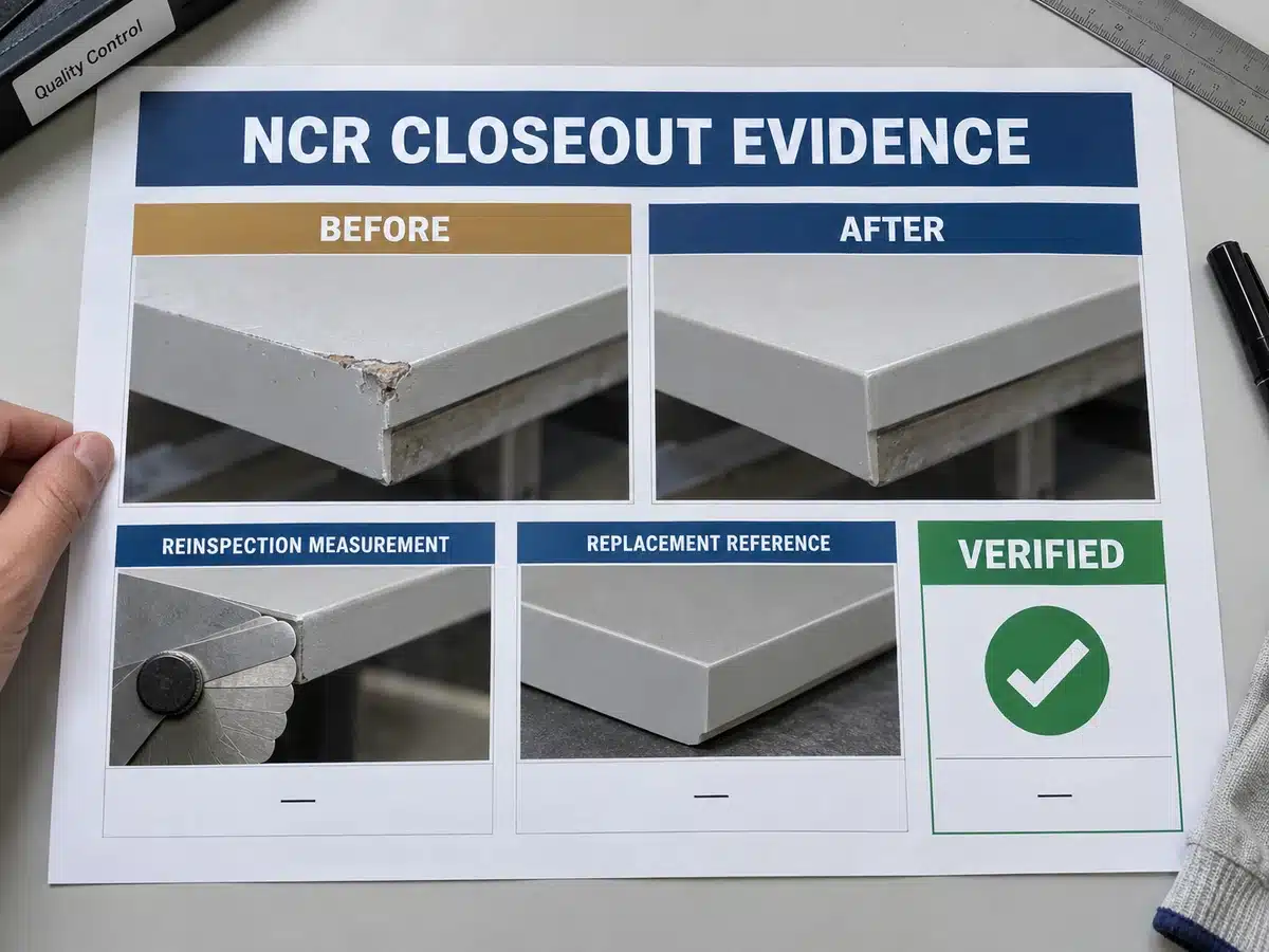 NCR closeout evidence showing corrective action verification and final approval