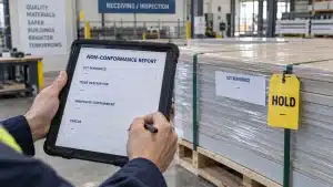 Non conformance report template used to document a building material defect