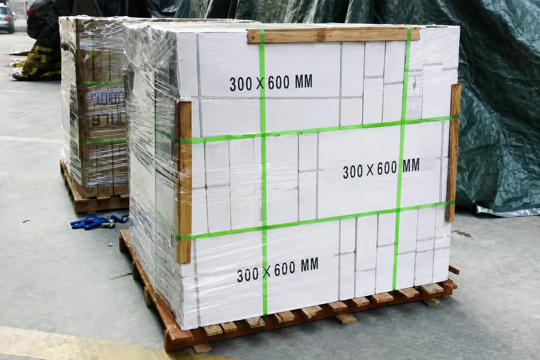 Packed building materials on a pallet ready for release-status review