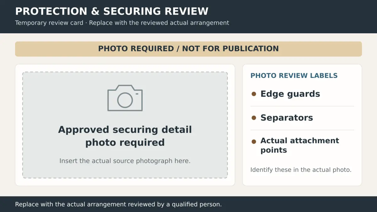 Package protection and securing review graphic with a photo checklist and protective contact points