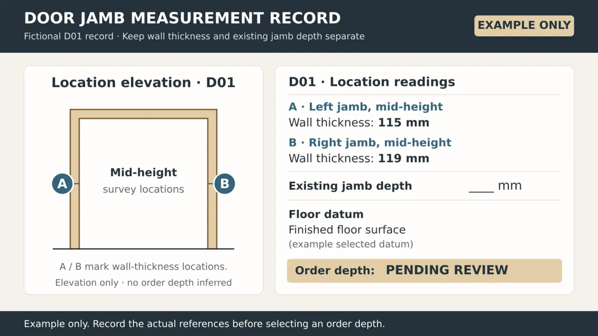 Example door measurement record keeping wall thickness readings jamb depth and floor datum in separate fields